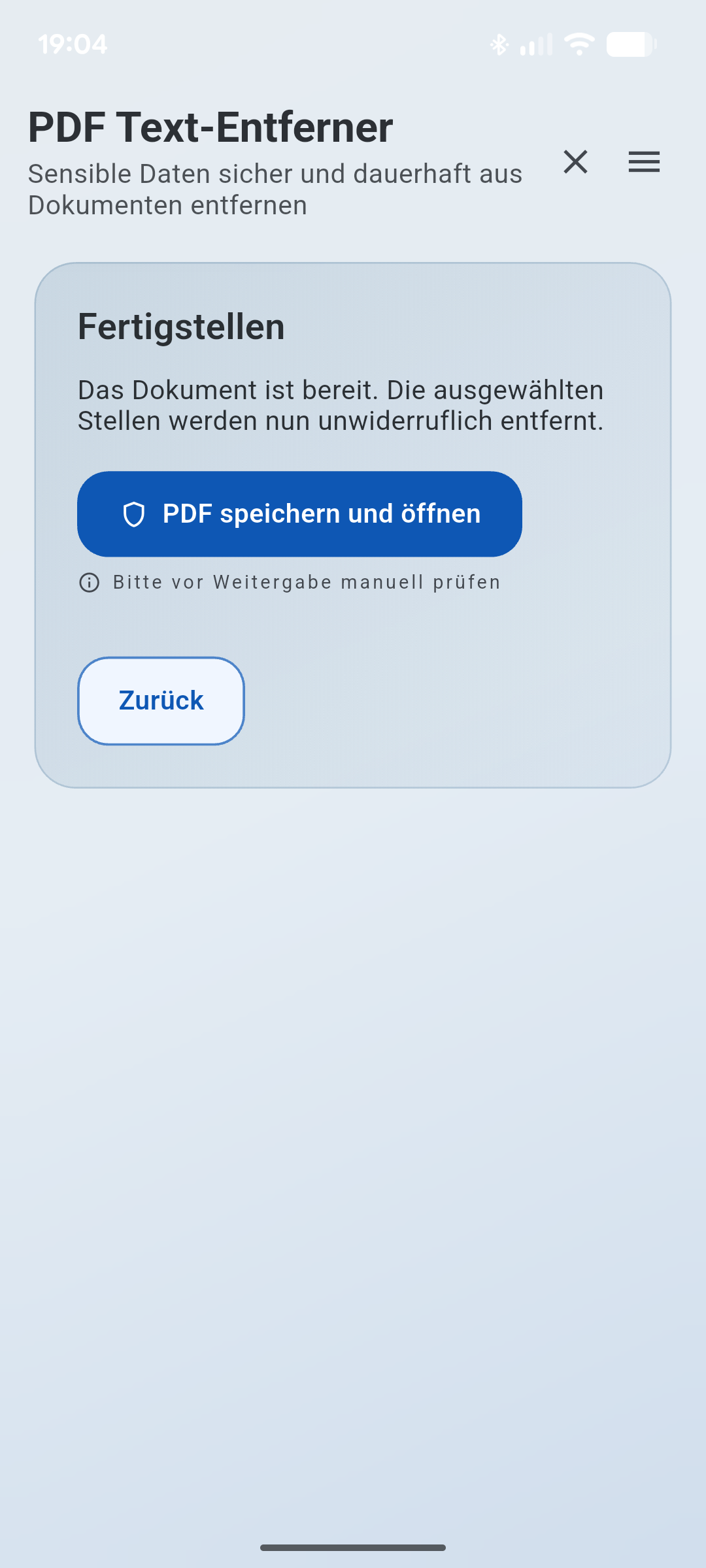 PDF Text-Entferner Fertigstellen