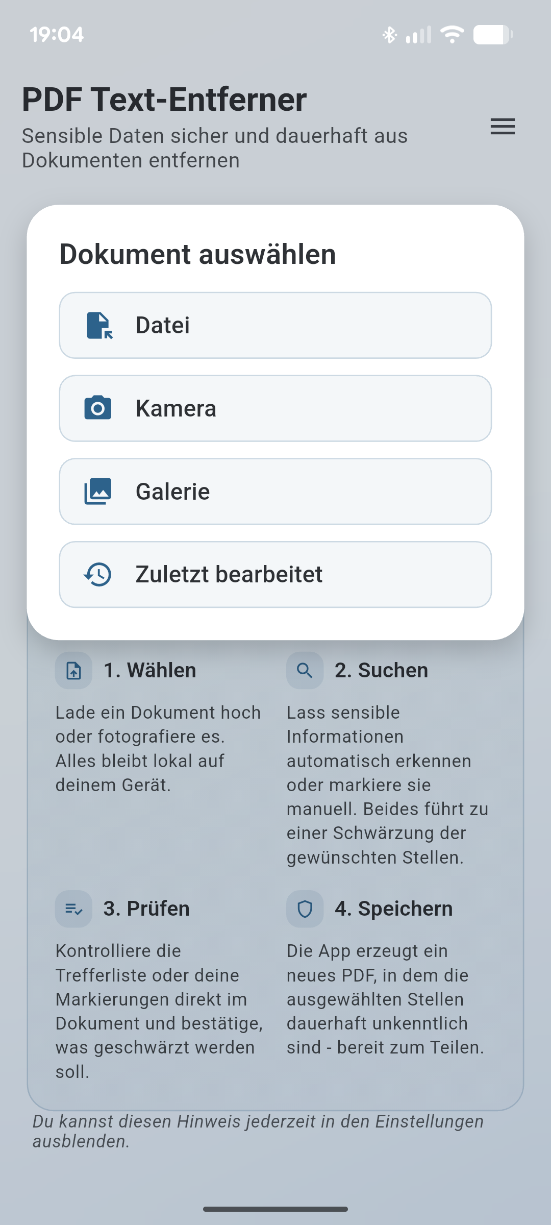 PDF Text-Entferner Dateiauswahl